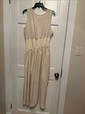 Sleeveless Cream Maxi Dress with Gathered Waist